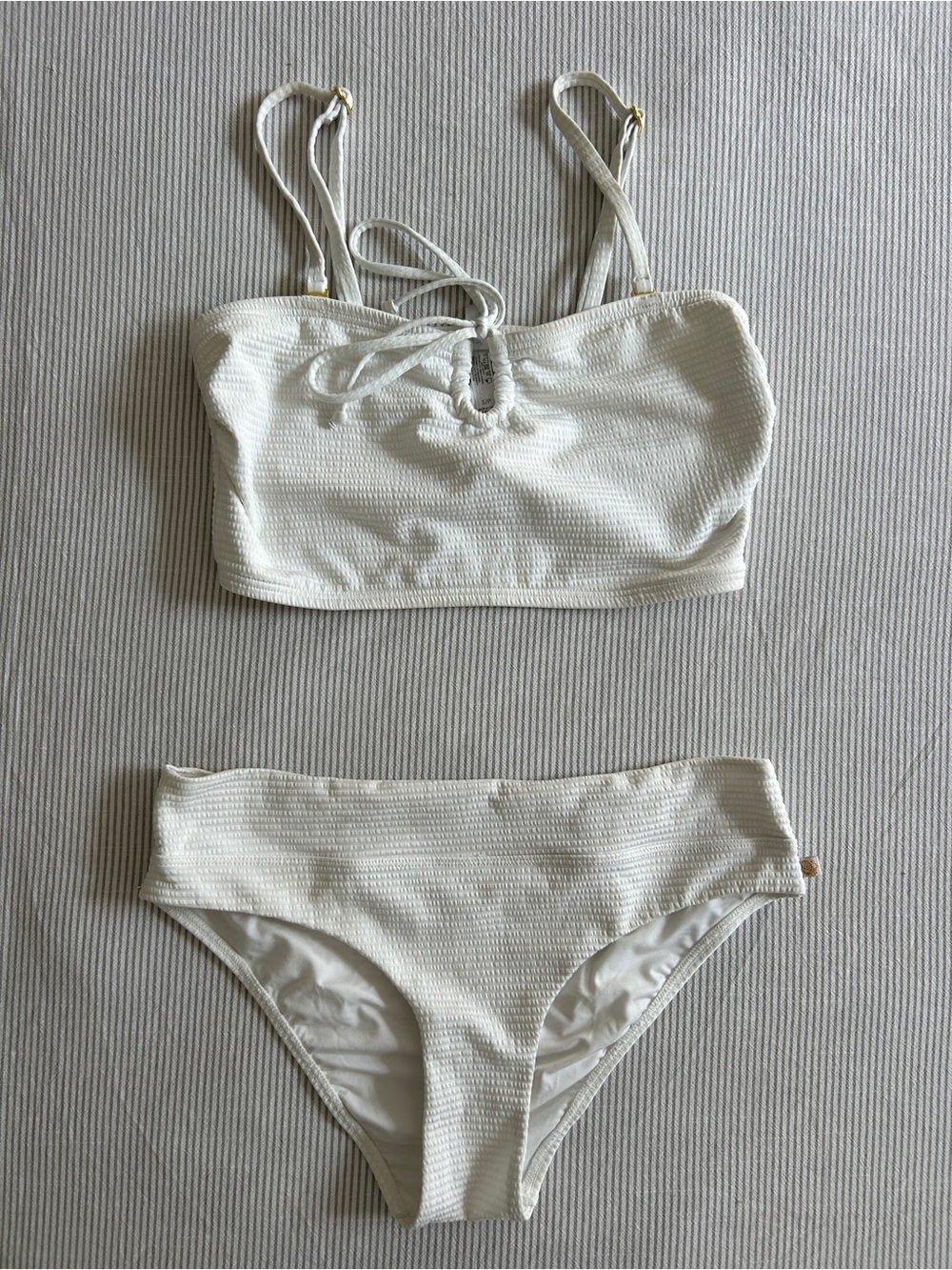 Aqua Cream Textured Bandeau Bikini Set with Straps